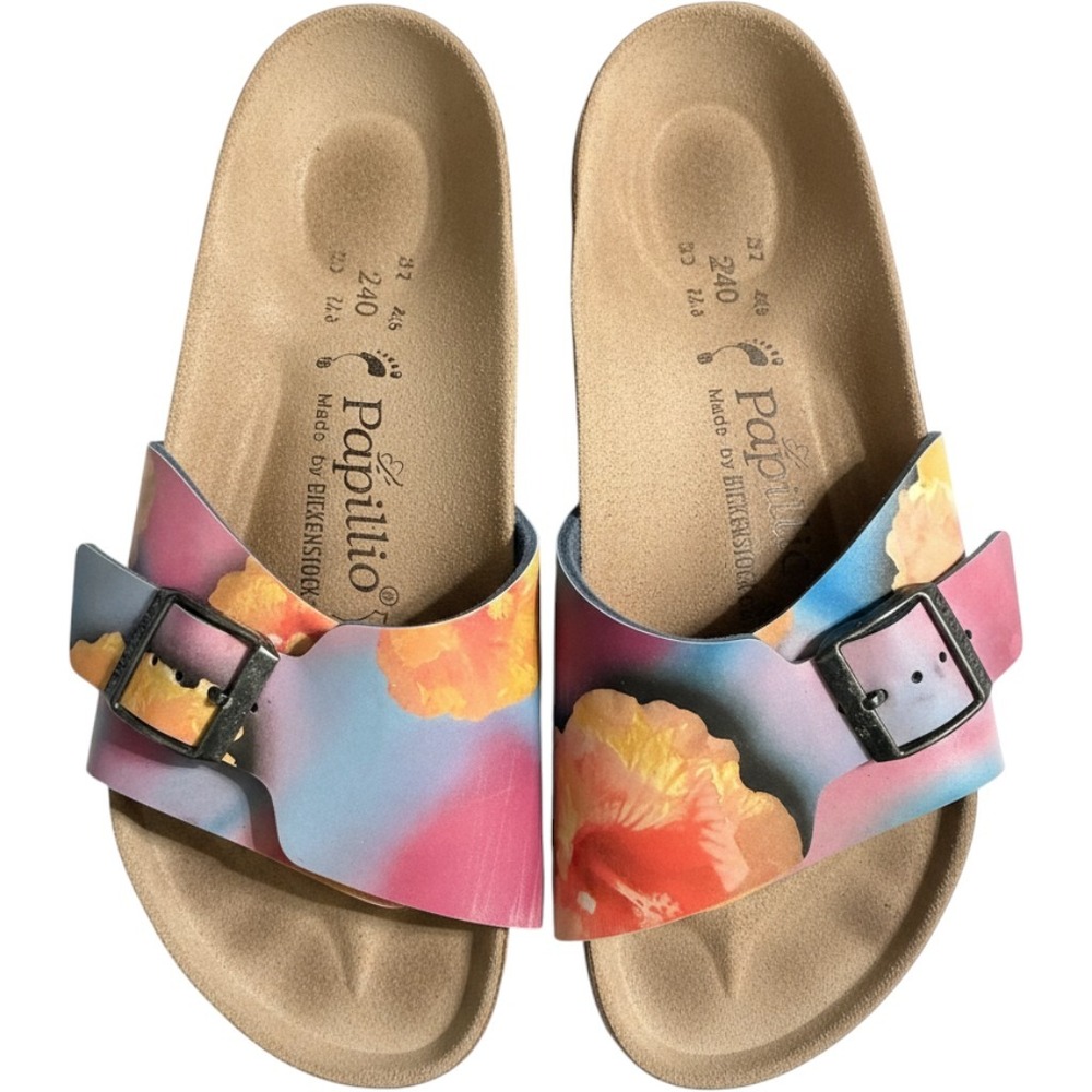 Papillio by Birkenstock Madrid Hibiscus Floral Slide Sandals Pink Blue 37 L6